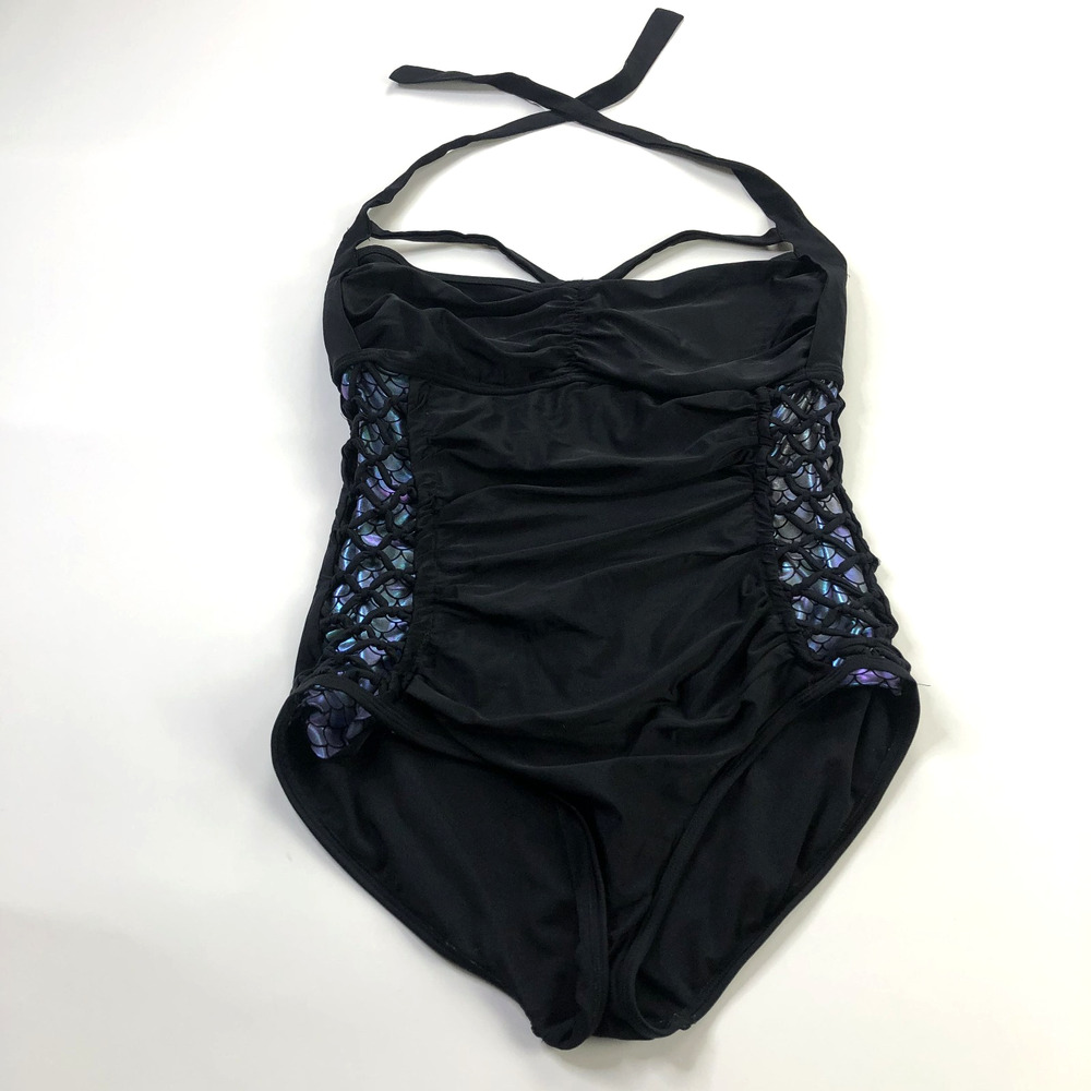 Swimsuits For All 16 One Piece Swimsuit Bathing Suit Tummy Control Black Purple